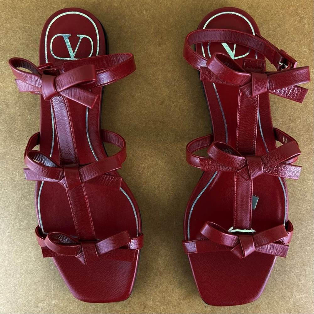 NEW VALENTINO GARAVANI RED BOW LEATHER SANDALS - Picture 12 of 14